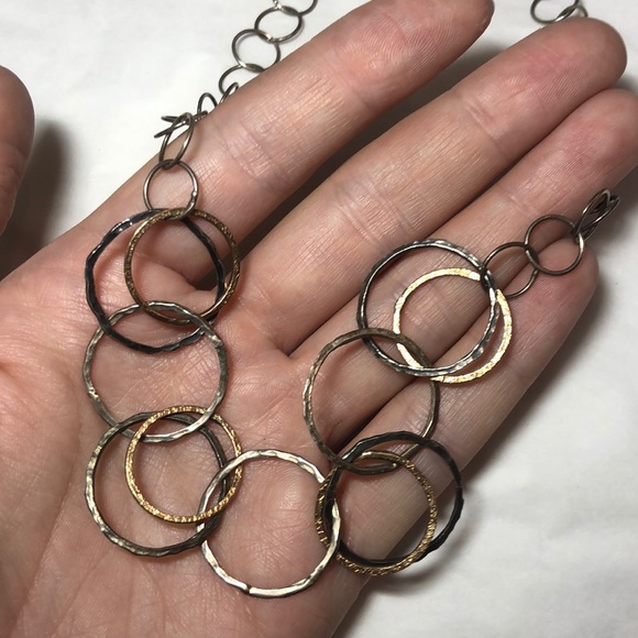 Sterling Tri Color Layered Rings Necklace - Picture 6 of 7